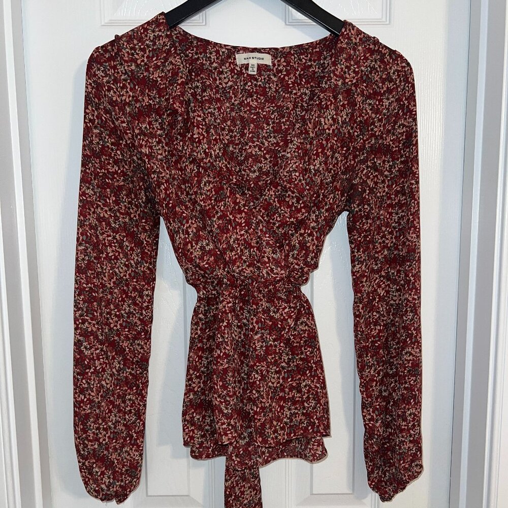 Max Studio 3/4 Sleeve V-Neck Wrap Blouse